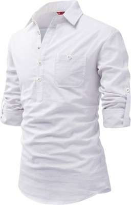 Yugnik Men Solid A-line Kurta(White)