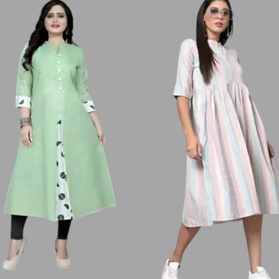 Rangrasiya Creation Women Printed Straight Kurta(Green, White)