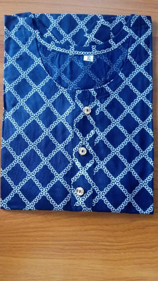 Avaasa Women Geometric Print, Printed Straight Kurta(Blue)