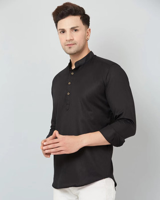 ART CURTAIN Men Solid Straight Kurta(Black)