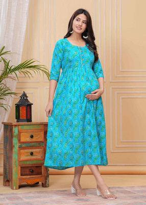 UrbanRang Women Floral Print Anarkali Kurta(Light Blue)