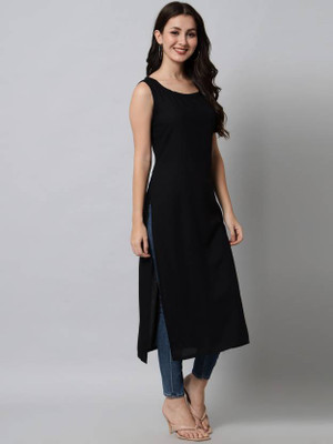 Moda Casa Women Solid Straight Kurta(Black)