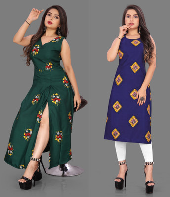 Modli 20 Fashion Women Printed Straight Kurta(Blue, Green)