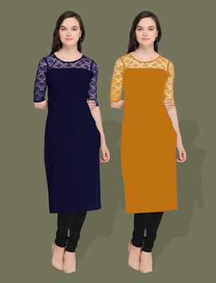Maheshvi Women Self Design Straight Kurta(Dark Blue)