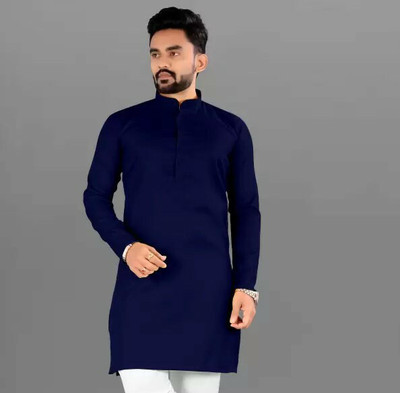 Akshat Enterprise Men Solid Straight Kurta(Blue)