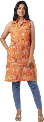 RAISHREE Women Printed Straight Kurta(Orange)