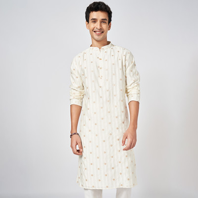 Indus Route by Pantaloons Men Solid A-line Kurta(White)