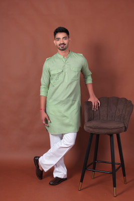 Varbandhan Men Solid Pathani Kurta(Light Green)