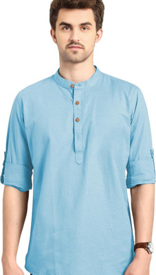 KNOWTED Men Solid A-line Kurta(Light Blue)