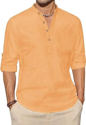 Amrit Trending Men Solid Straight Kurta(Orange)