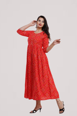 Damsel Women Printed Anarkali Kurta(Red)