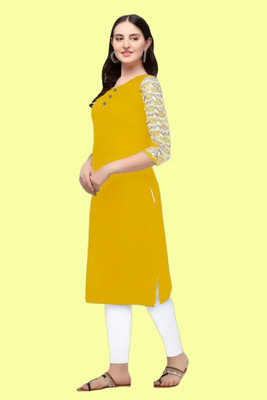 Coft Women Solid A-line Kurta(Yellow)