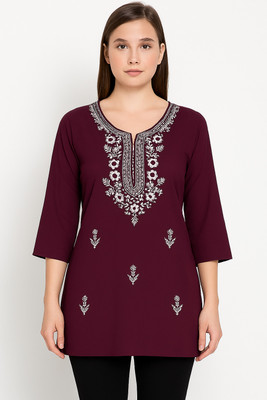HTE Enterprises Women Embroidered Straight Kurta(Purple)