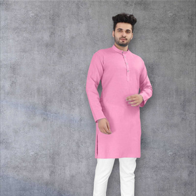 EIRLYS EMPIRE Men Solid Straight Kurta(Pink)