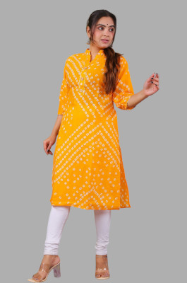 Parth f Women Bandhani A-line Kurta(Yellow)