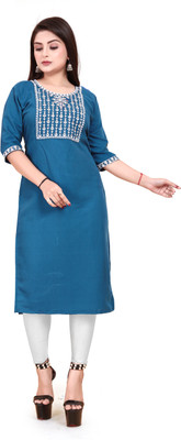 HARISH TEXTILE Women Embroidered Straight Kurta(Blue)
