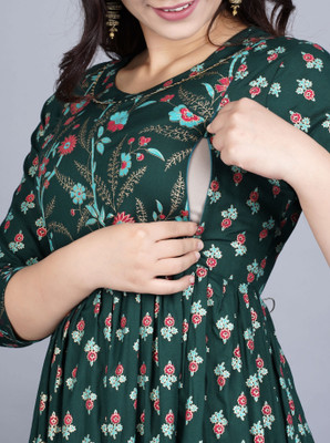 SONAVA CLUB Women Printed Anarkali Kurta(Green)