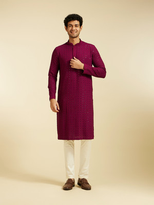 DIWAS by Manyavar Men Embroidered Straight Kurta(Purple)