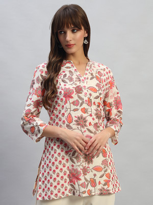 CANTABIL Women Printed Straight Kurta(Pink)