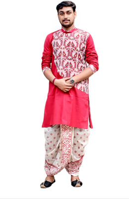 AMIT ONLINE Men Printed Ethnic Dress Kurta(Maroon)