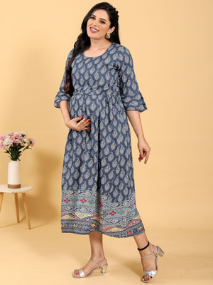 RITIJYA Women Floral Print Ethnic Dress Kurta(Blue)