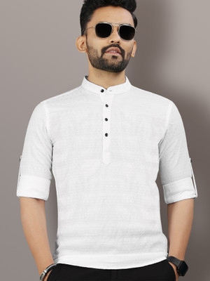 VeBNoR Men Striped Straight Kurta(White)