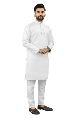 Shree Dutt Creation Men Solid Straight Kurta(White)