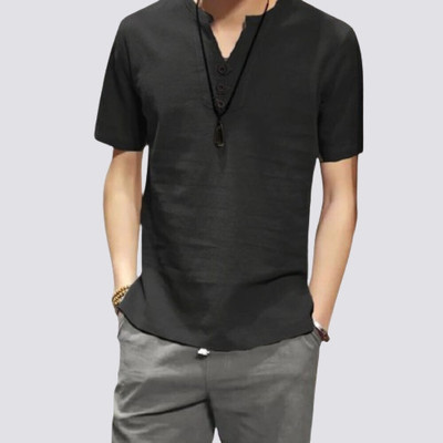 Super Westron Men Solid Straight Kurta(Black)