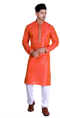 Viradiya Men Solid Straight Kurta(Orange)