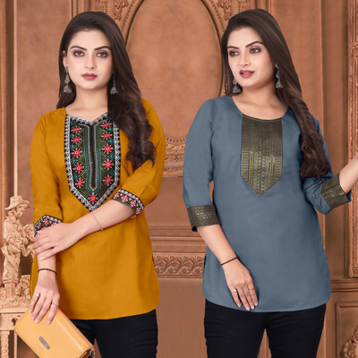 FSR Women Embroidered A-line Kurta(Multicolor)