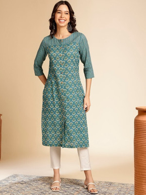 ANOUK Women Printed Straight Kurta(Blue)