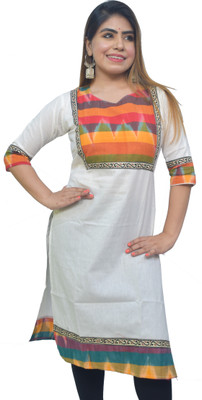 KheyaliBoutique Women Printed Straight Kurta(White)