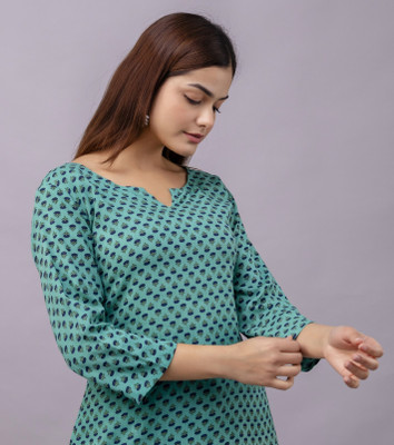 Zyla Women Printed Straight Kurta(Green)