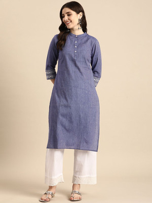 ANOUK Women Solid Straight Kurta(Purple)