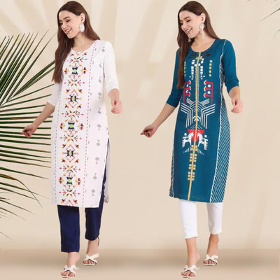 1 Stop Fashion Women Printed Straight Kurta(Multicolor)