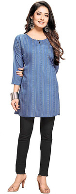 HouseOfCommon Women Printed Straight Kurta(Blue)