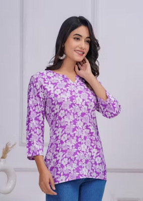 ESTROX Women Floral Print A-line Kurta(Black)