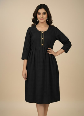 arvaze Women A-line Black Knee Length Dress