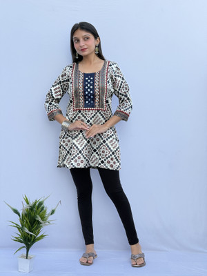 Lefri Handicraft Women Printed Straight Kurta(White)