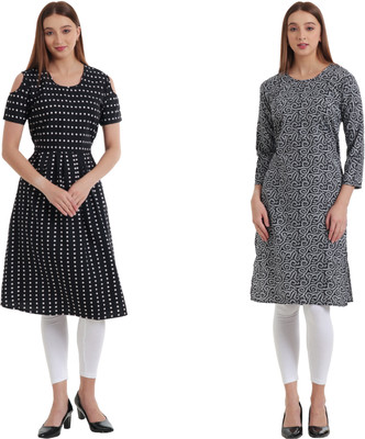 HOKET Women Applique A-line Kurta(Black)