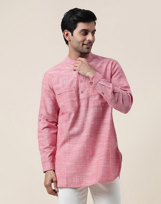 Fabindia Men Woven Design Straight Kurta(Red)