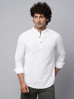 Blue Buddha Men Solid Straight Kurta(White)