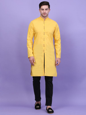 QISHTAR Men Solid A-line Kurta(Yellow)
