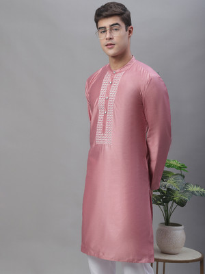 ANOUK Men Embroidered A-line Kurta(Pink)
