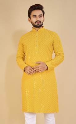 balajiis Men Embellished Straight Kurta(Yellow)