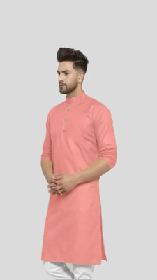 HouseOfCommon Men Solid A-line Kurta(Pink)