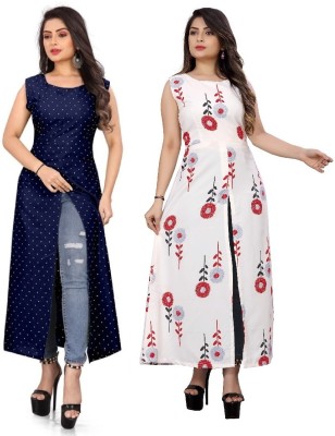 Modli 20 Fashion Women Printed Frontslit Kurta(Blue)