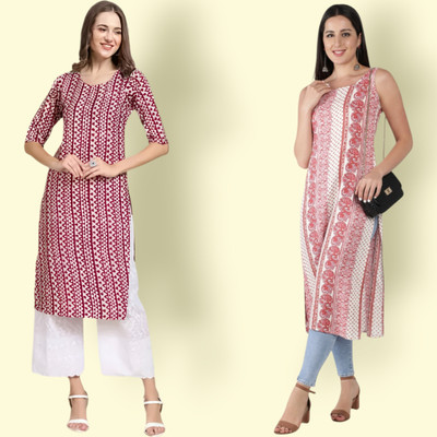 HouseOfCommon Women Printed, Striped Straight Kurta(Multicolor)