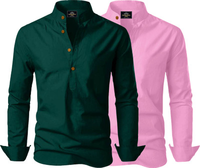 LIMRO Men Solid Straight Kurta(Green, Pink)