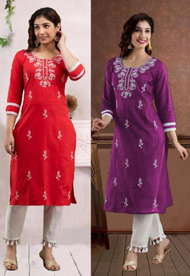 SISTO Women Embroidered A-line Kurta(Multicolor)